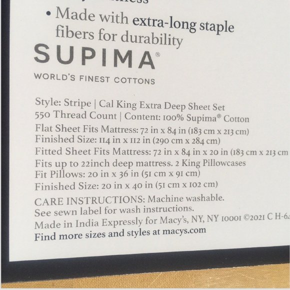 SAFFRON YELLOW Charter Club Damask Stripe 550TC Cotton CAL KING X-Deep Sheet Set - Picture 4 of 11